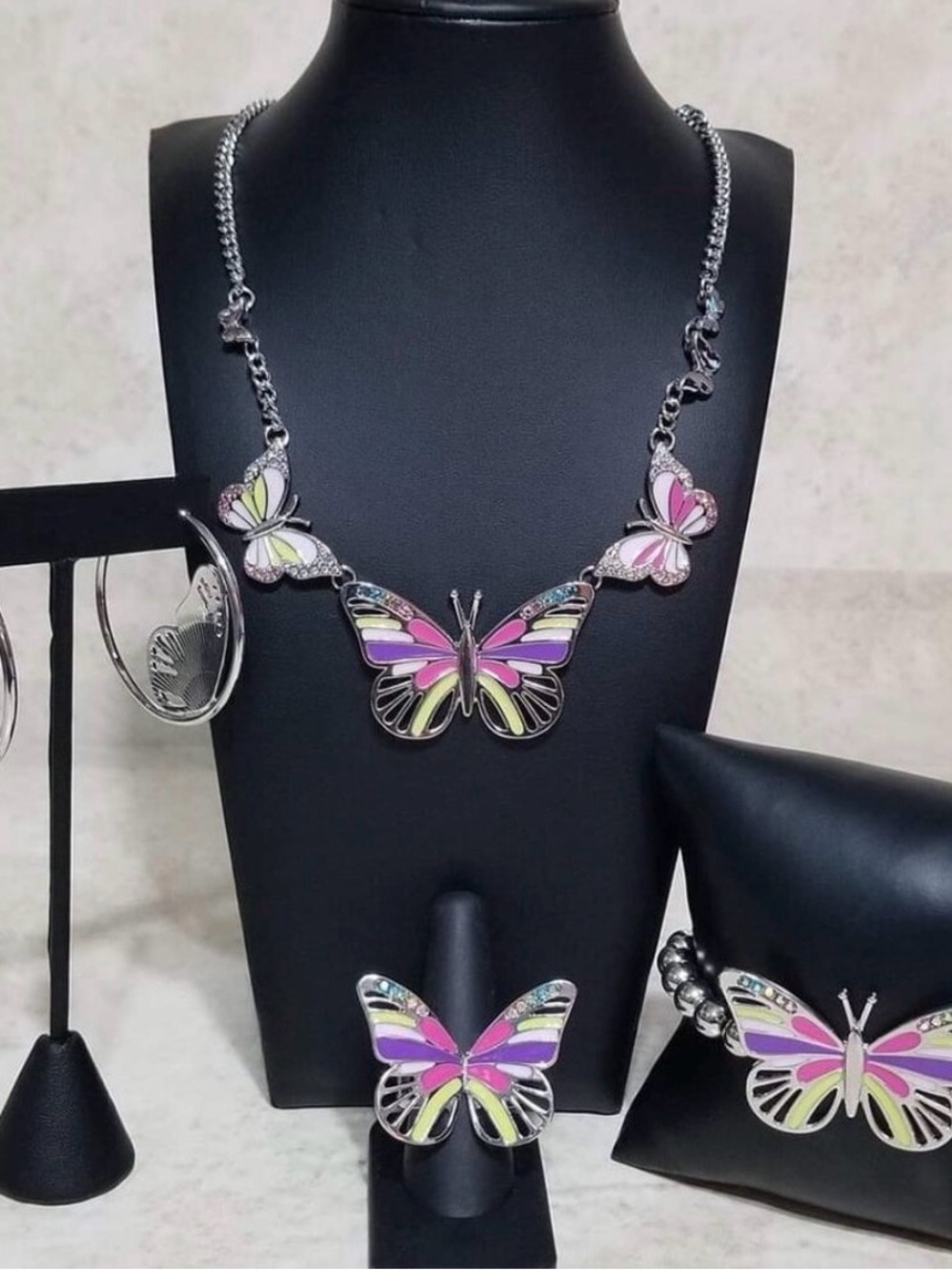 Silver Multicolor Butterfly 4-Piece Set - Women Jewelry